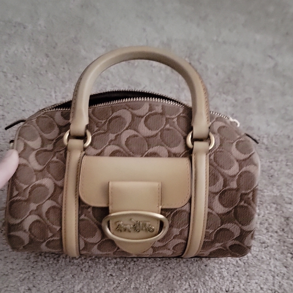 Coach Brown and Tan Signature Handbag